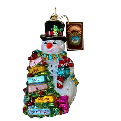 NEW Neiman Marcus John Huras Snowman Wishes You A Merry Christmas Ornament 