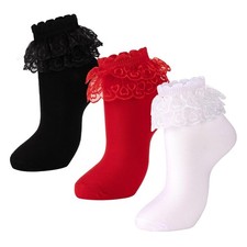 Womens Ruffle Socks Cotton Frilly Ankle Lace With Box