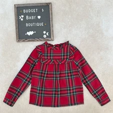 HOPE & HENRY Tartan Plaid Holiday Blouse Shirt Top Size 6Y EUC