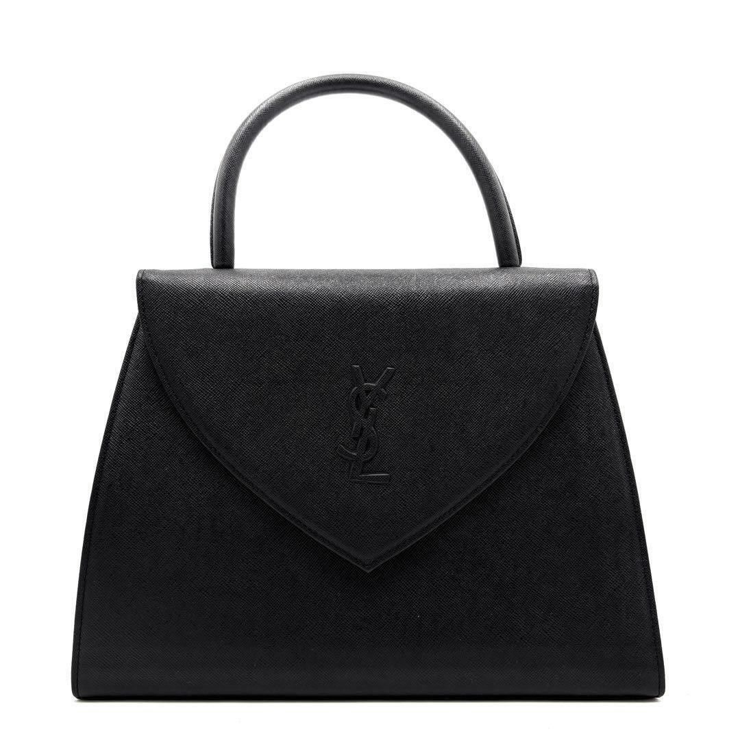 Borsa a mano Yves Saint Laurent logo pelle patta formale Ysl donna nera