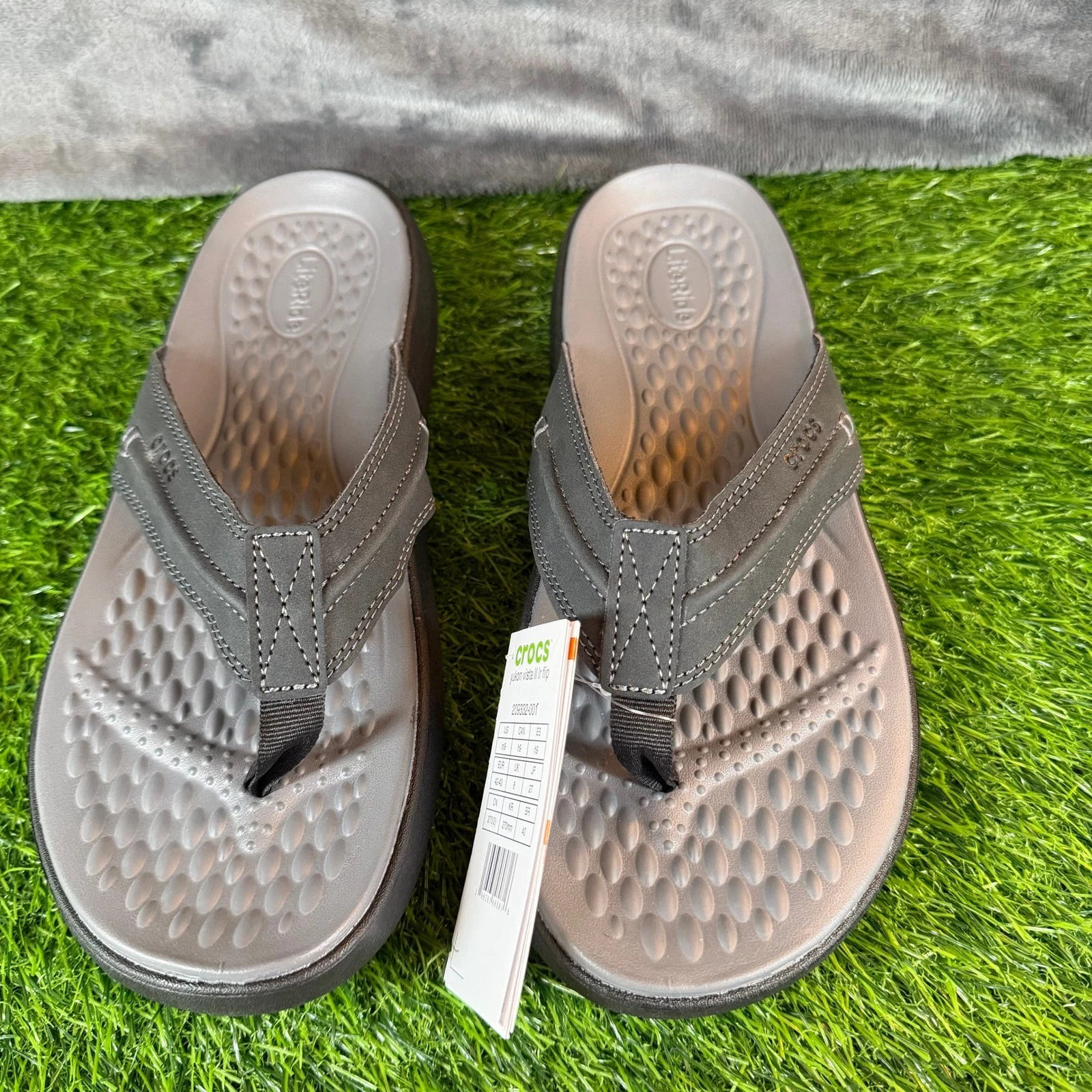 Crocs Yukon Vista II LiteRide Flip Flops Mens 9 Black Charcoal Sandals NWT