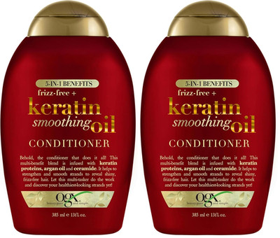 OGX Frizz-Free + Keratin Smoothing Oil Conditioner, 5 in 1, for Frizzy Hair, Shi