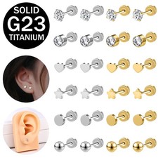 1 Pair 20G Titanium Steel Stud Earrings CZ Ball Heart Helix Cartilage Piercings