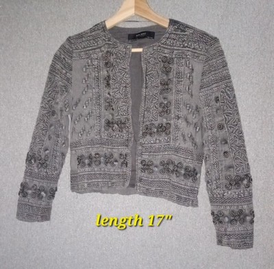 Zara Basic Black Bolero Jacket Embroider Women's XS