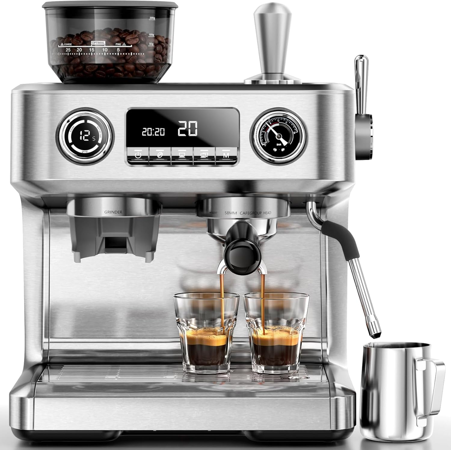 Dual Boiler Espresso Machine Grinder Milk Steamer 20