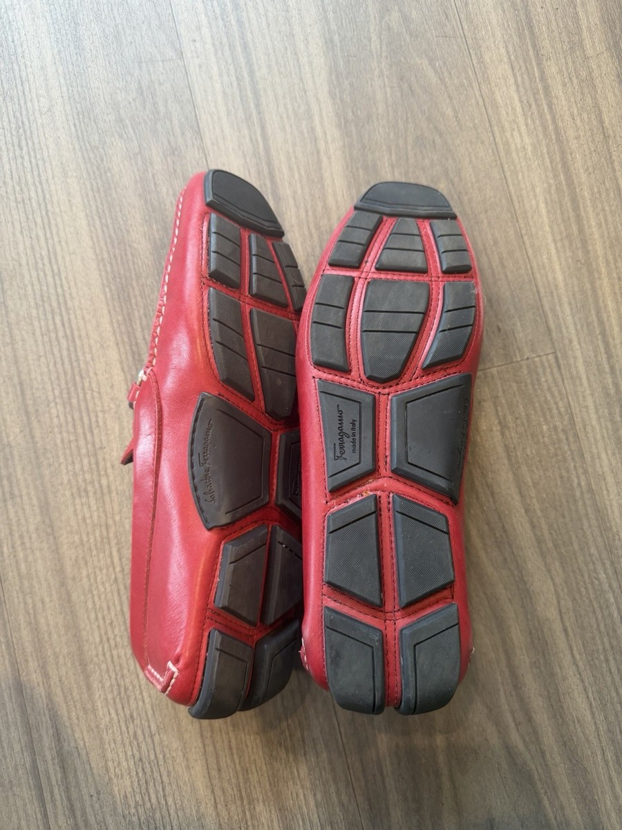 ? authentic Salvatore Ferragamo Red Leather Bit Slip-On Loafers ? Salvatore Ferragamo Red Leather Loafer Metal Bit Contrast  main image 2