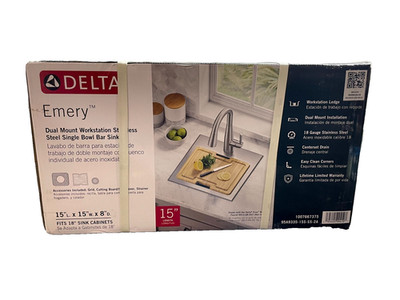 Delta Emery 15'' One-Bowl Stainless Steel Kitchen Workstation Sink w/ Accessories