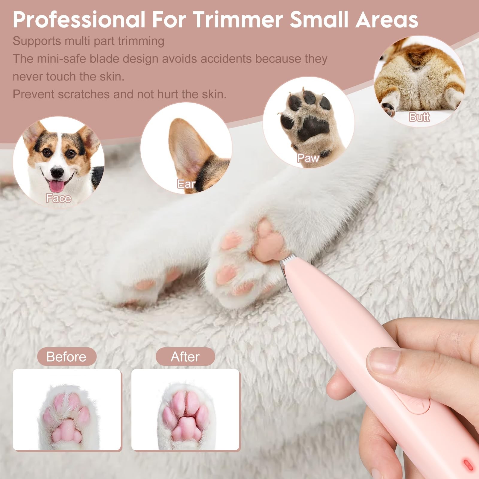 Rechargeable Dog Clipper Paw Trimmer for Dog Cat Hair Around Paws Eyes Ears