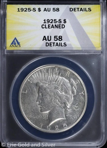 1925-S $1 Peace Silver Dollar ANACS AU 58 Details
