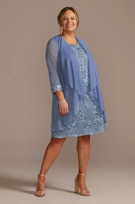 R&M Richards Mother Of The Bride 2 Piece Blue/Silver Lace Dress & Jacket Size 6