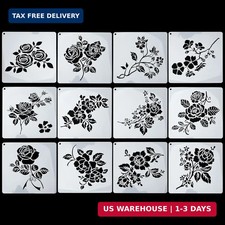 12 PCS Rose Flower Stencils - 7.8 X 7.8 Inch Reusable Rose Stencils