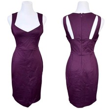 Guess Plum Purple Sweetheart Neck Sheath Dress Asymmetrical Scuba Embossed sz 2