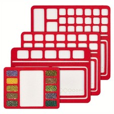 1bag 4 styles 4pcs Red Felt Beading Mat Hard Back Bead Tray with Grids