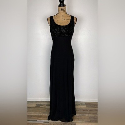 Rebecca Rose 90s Y2K Mixed Media Chiffon Evening Dress 10 Black Fairy Whimsigoth