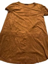 Olivaceous Brown Faux Suede Short Sleeve T-Shirt Mini Dress