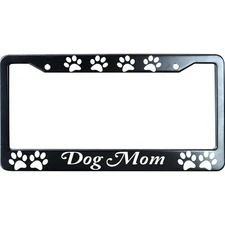Dog Mom with Paw Prints Matte Black License Plate Frame Cover for Men/Women, ...