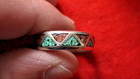 Sterling Silver Turquois/Coral Inlay  Zuni Band Sz 12.25 ***5.41 grams** — photo 5