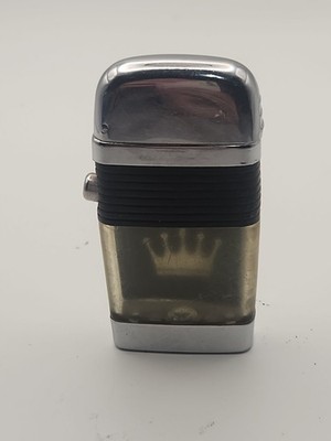 Vintage Vu-Lighter by Scripto Mid Century Modern Crown Emblem Black and Chrome