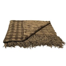 Restoration Hardware Chenille Blanket Brown Checkered Fringe Throw Soft Heavy