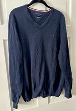 Men  s XL Tommy Hilfiger V Neck Navy Blue 100 Cotton Premium Prestige Sweater