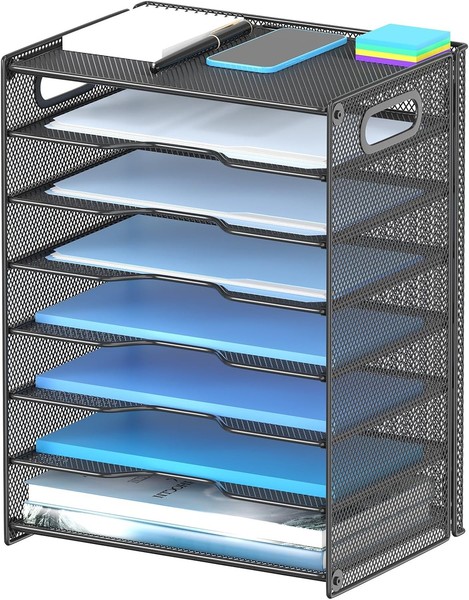 Schreibtisch Organizer Metall 8 Ebenen Briefablage A4 Dokumentenablage Schwarz-image