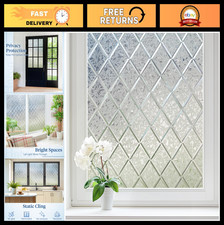 Frosted Window Privacy Film - Decorative Sun Blocking Glass Clings, Lattice Patt