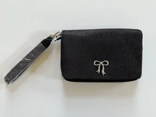 NEW Victoria's Secret Bling Phone Wristlet Wallet Black Sparkle Rhinestone Bow