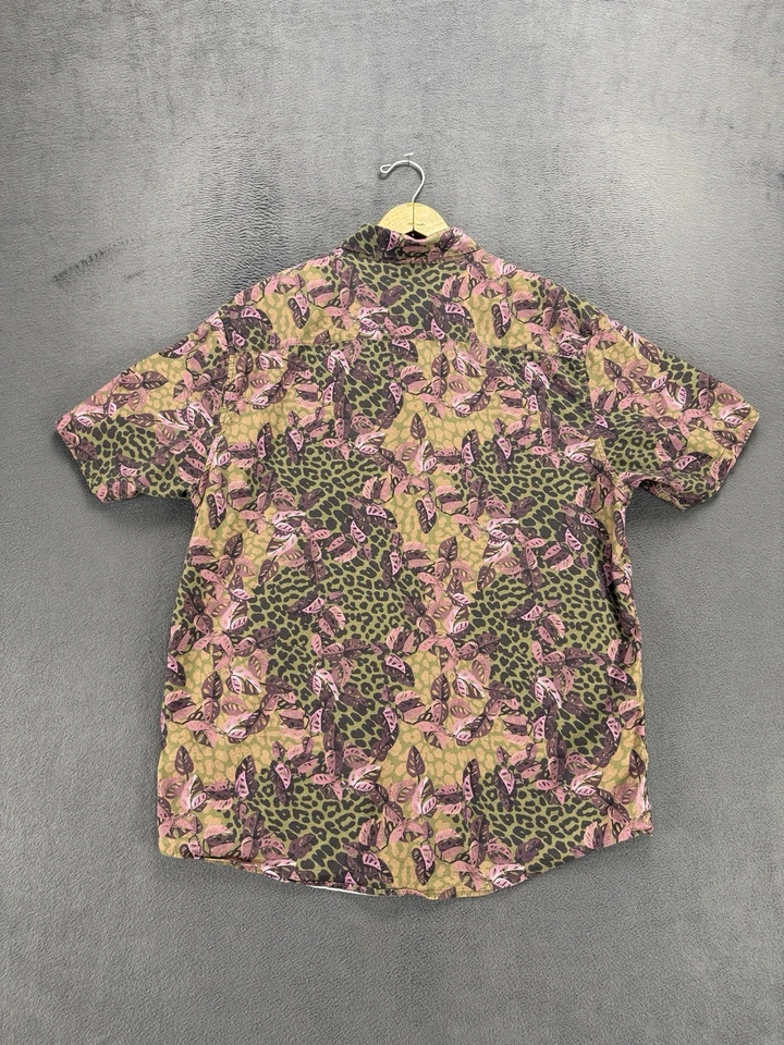 RVCA Regular Fit XL Button Up Shirt Green Pink Camo Leaf Print Casual Cotton - Image 2 of 4