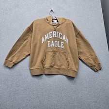 American Eagle Women Hoodie M Brown Embroidered Fleece Spellout Logo Boxy