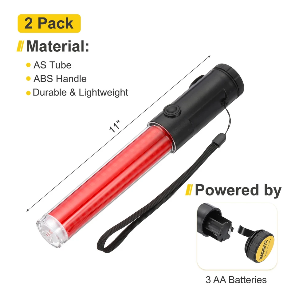 2 Pack Bâton de Signalisation 11 Pouces pour Contrôle Aérien, LED Rouge - Photo 2/4