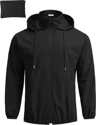 Men'S Light Rain Jacket with Hood Packable Waterproof Raincoat Golf Rain Gear Tr