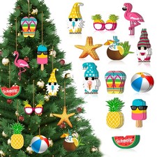 36 Pieces Summer Tree Ornaments Christmas in July Wood Hanging Decoration Bea...