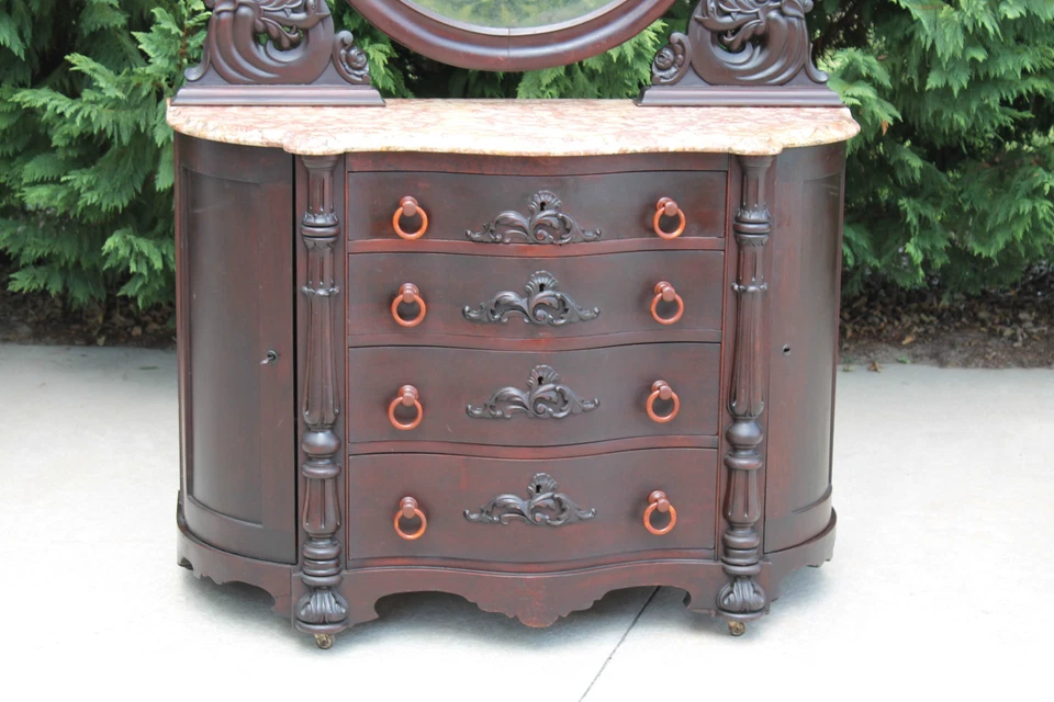 Cómoda de mármol frontal serpentina de nogal victoriano temprano serpientes de mar c1860 Foto 2 de 4