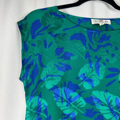 Vintage Royal Silk Tropical Shell Top 100% Seide Grün Blau Boxy Fit Resortwear S - Bild 4 von 7
