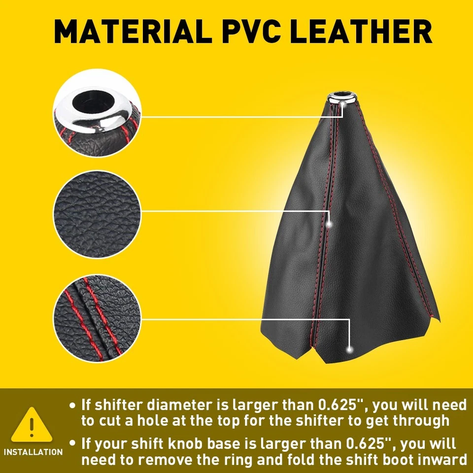 Cubierta de palanca de cambios universal de gamuza con perilla de cambio puntada negra roja para Honda Foto 4 de 4