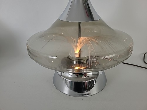 Vtg Retro 70's Fiber-Optic Mood Light Chrome Smoked Glass Lamp Base Leviton RARE - Picture 3 of 12