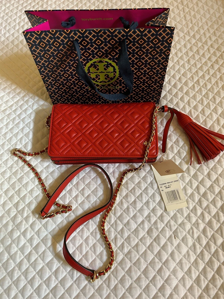 Tory Burch Fleming Soft Leather Wallet Crossbody Brilliant Red RRP 355 New