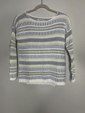 Ann Taylor Loft Blue White Crew Neck Striped Knitted Sweater Women's Size Small