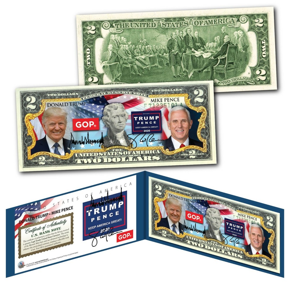 Donald Trump & Mike Pence Republican 2020 Presidential Election Genuine $2 Bill