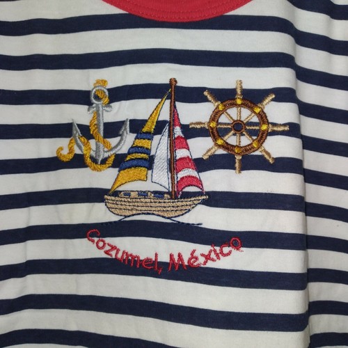Mayan Shirt Boys Size 8 Striped Youth Kids Short Sleeve Tee Cozumel Mexico - Picture 2 of 7