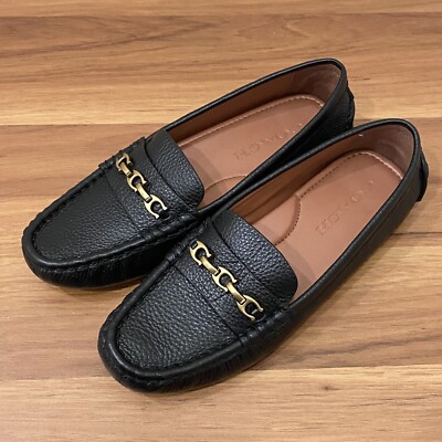 COACH G2427 Crosby Driver Black Pebbled Leather Loafers