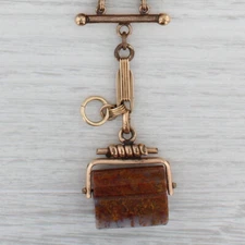 Marbled Brown Agate Watch Chain Carved Chest Fob Vintage