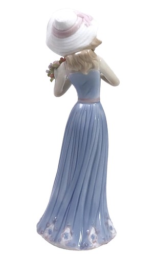 House of Lloyd Porcelain Woman Gathering Flowers Blue Figurine 8" Tall 1998 - Picture 5 of 8