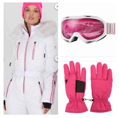 women's one piece ski suit w/ matching glove and goggles