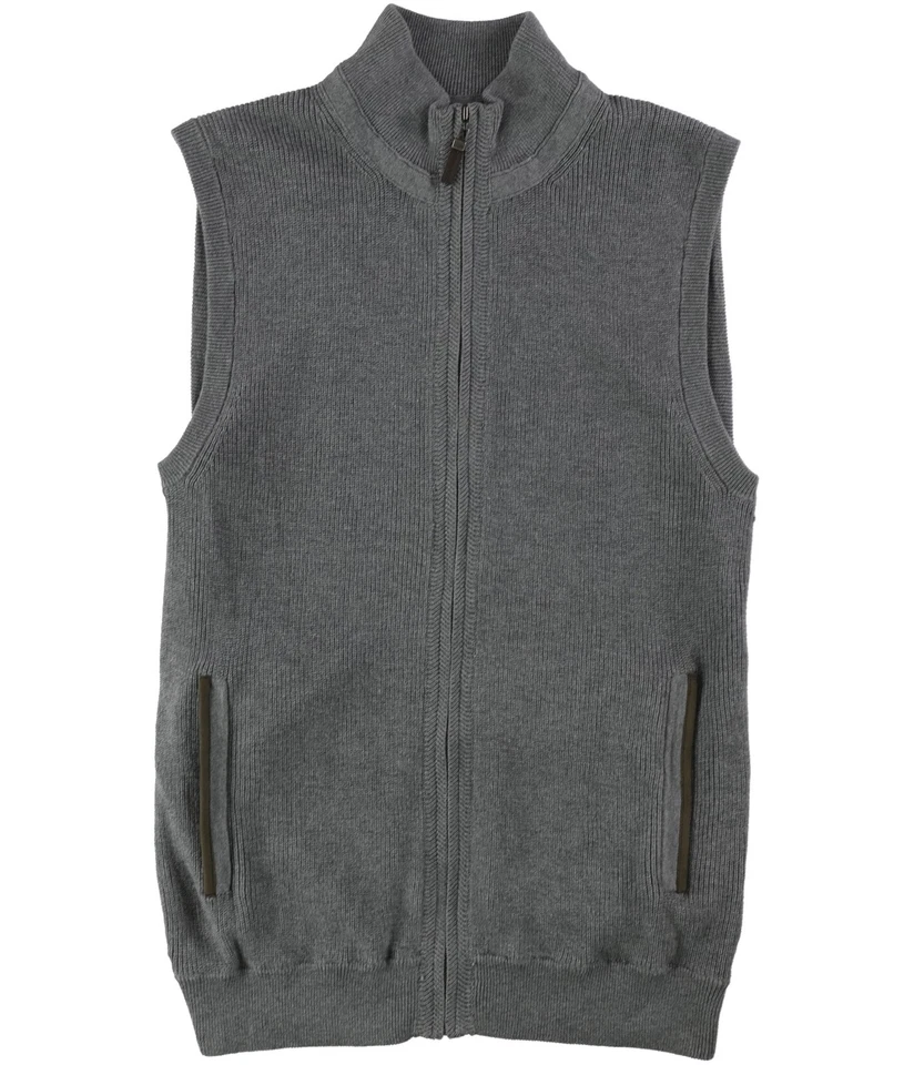Tasso Elba Men Vest Medium Grey Brown Knit Front Faux Suede Back Pockets Zip - Image 4 of 4