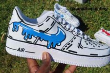 Nike Air Force 1 Custom 'Blue Swoosh Drip' Graffiti Pop Art Shoes Mens Womens