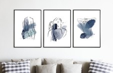Navy Blue And Silver Couple Line Drawing Wall Art Set of 3 A4 Unframed Prints