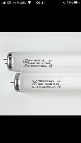 2x GE F20T12/D/ECO/EX 20W 6500K 24" T12 Linear Fluorescent Tube Light Bulb 83768 - Picture 2 of 4