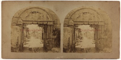 Syria Damascus Roman Portal c1858 Photo Francis Frith Stereo Vintage Albumen