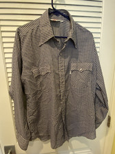 VTG 1970s Levi s Ski Blue Gingham Shirt Western-Style Pearl Snap Made in USA XL